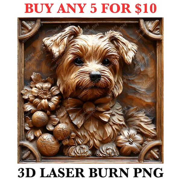 Laser Burn Engrave, PNG Digital File, 3D Illusion Image Photo Picture, Wood Cut Carve, Lightburn, Xtool, Glowforge, Co2, CNC, dog yorkie