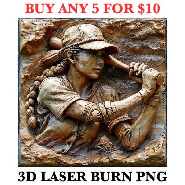 Laser Burn Engrave, PNG Digital File, 3D Illusion Image Photo Picture, Wood Cut Carve, Lightburn, Xtool, Glowforge, Co2, CNC, softball game