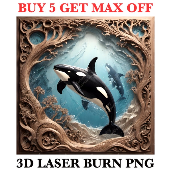 Laser Burn Engrave PNG File, 3D Illusion Image Photo, Cut Carve, Lightburn, Xtool, Glowforge, Co2, CNC, goldfish, dolphin, whale, orca png