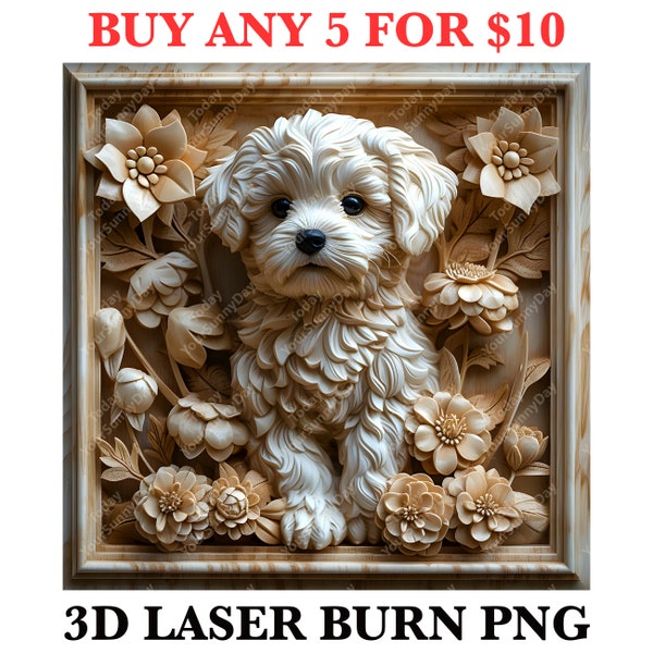 Laser Burn Engrave, PNG Digital File, 3D Illusion Image Picture, Wood Cut Carve, Lightburn, Xtool, Glowforge, Co2, CNC, puppy pet maltipoo