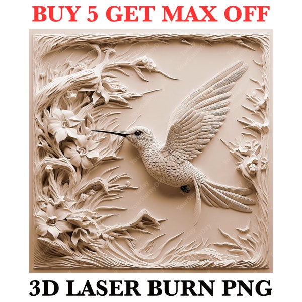 Laser Burn Engrave PNG File, 3D Illusion Image Photo, Cut Carve, Lightburn, Xtool, Glowforge, Co2, CNC, flowers, bird, hummingbird png