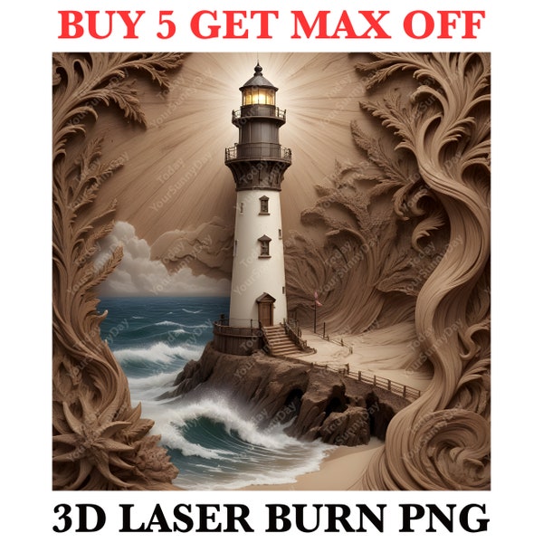 Laser Burn Engrave PNG File, 3D Illusion Image Photo, Cut Carve, Lightburn, Xtool, Glowforge, Co2, CNC, ocean, beach, sea, lighthouse png