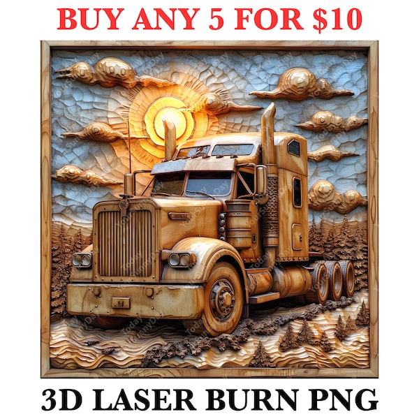 Laser Burn Engrave, PNG Digital File, 3D Illusion Image Photo Picture, Wood Cut Carve, Lightburn, Xtool, Glowforge, Co2, CNC, cargo truck