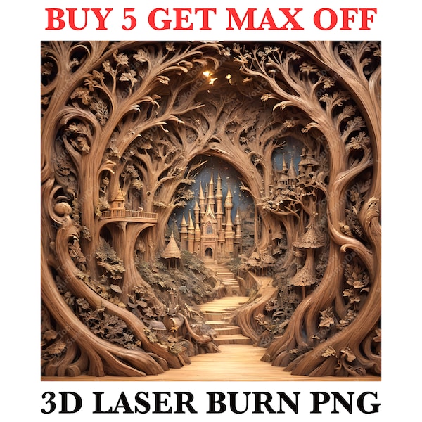 Gravure au laser fichier PNG, image 3D illusion photo, découpe, gravure, Lightburn, Xtool, Glowforge, Co2, CNC, forêt, arbre, maison en bois png thumbnail