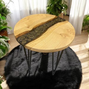 Oak & Epoxy Resin End Table | Steampunk Table | Handmade Décor | Cogs and Clocks.