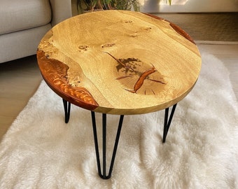 Oak & Epoxy Resin Round Coffee Table | End Table | Side Table | Pippy Oak | Handmade Table Top | Copper Orange.