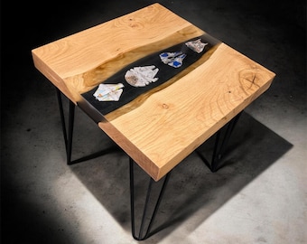 Live Edge Oak & Epoxy Resin End Table | Star Wars Table | Handmade Décor | Millennium Falcon | Rebel Fighters.
