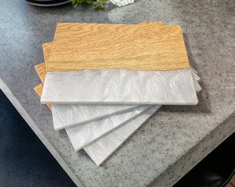 Oak & Epoxy Resin Tableware | Placemats | Set of 4 | Natural White.