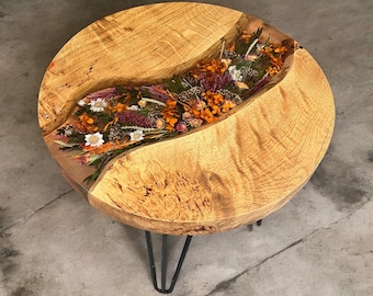 Live Edge Oak & Epoxy Resin Wedding Flower Table | Wedding Memento Gift | Floral River Table | Made To Order