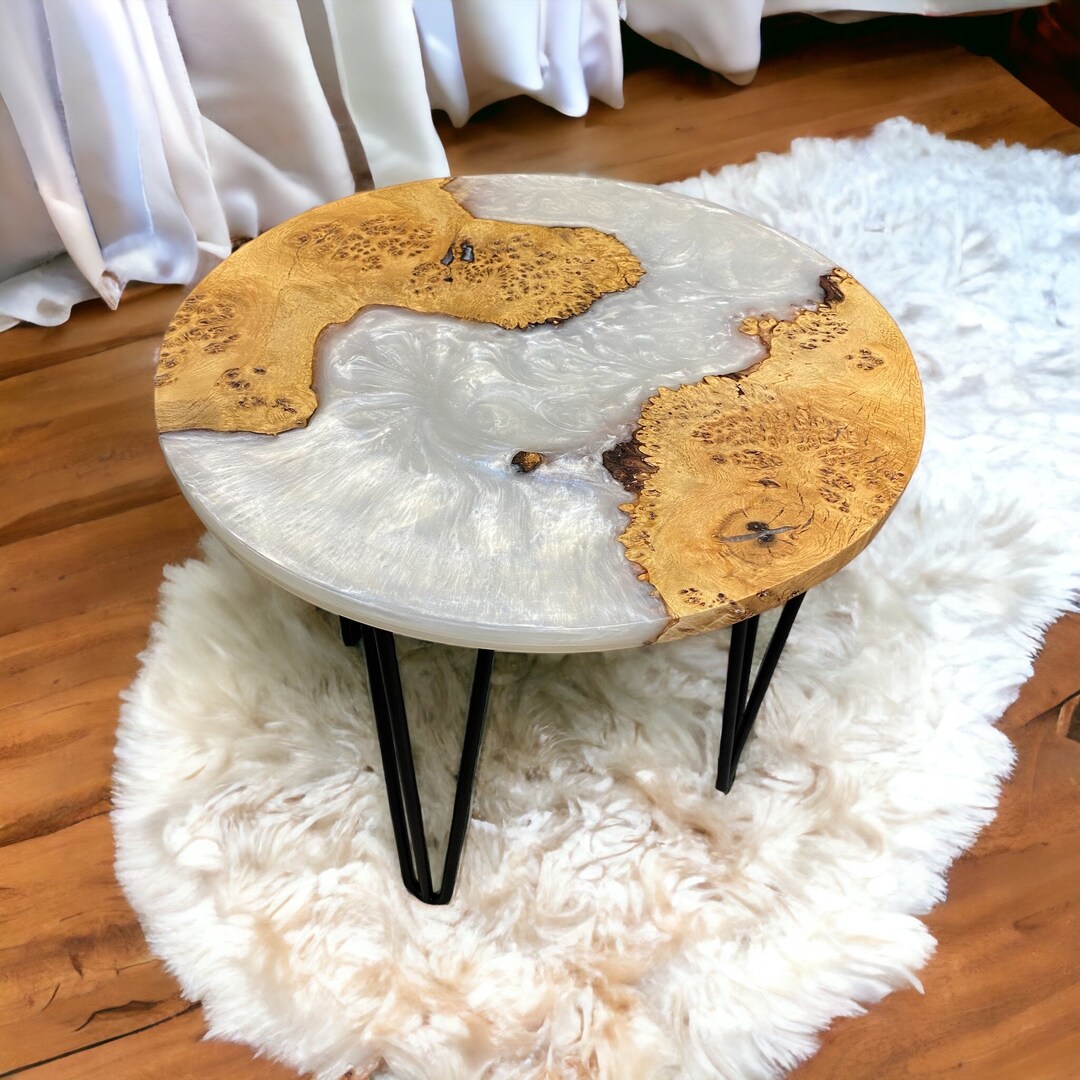 Oak & Epoxy Resin Round Coffee Table Natural White End Etsy
