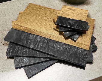 Custom Oak & Epoxy Resin Tableware | Placemats and Coasters | Set of 4, 6, 8 or 10 Place Settings | Various Colours Available.
