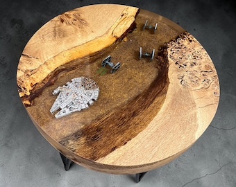 Made To Order| Live Edge Oak & Epoxy Resin End Table | Star Wars Desert Table | Handmade Décor | Millennium Falcon | Tie Fighters .