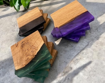 Design Your Own Coasters | Epoxy Resin & Oak Coasters | Handmade To Order | Various Colours Available.