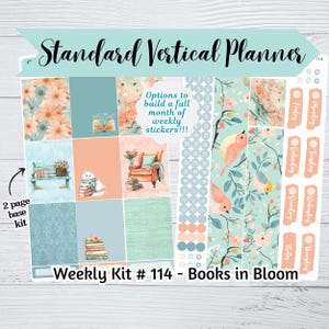 Standard Vertical Weekly Sticker Kit #114 - Books in Bloom - 2 page weekly 7x9 kit - Pastel planner sticker kit - Spring Planner Stickers