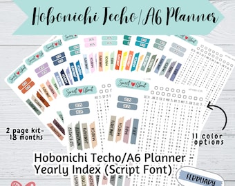 Hobonichi Techo (A6) Yearly Index Stickers 2025 - Script Font Stickers - A6 Planner Stickers - Functional Planner or Journal Stickers