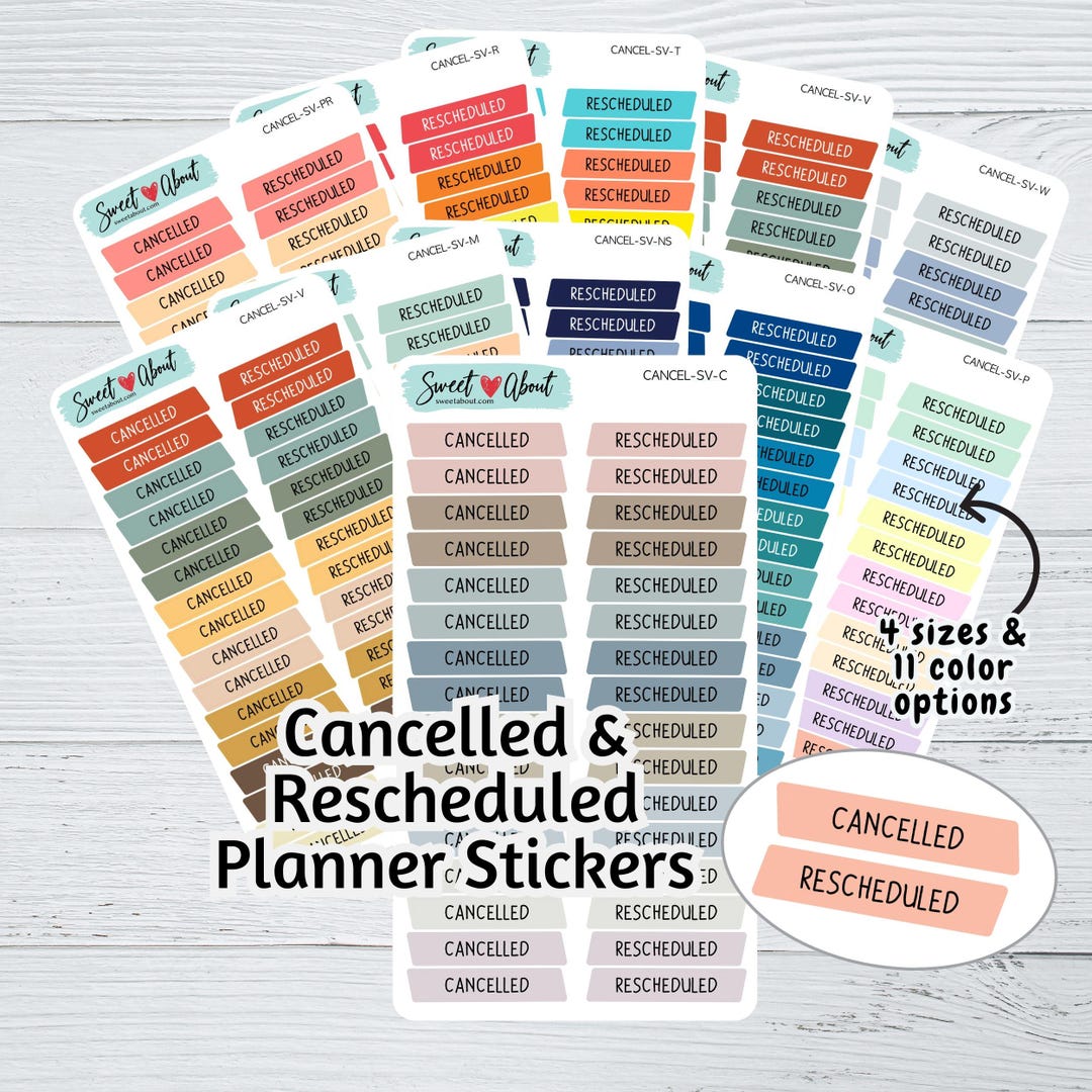 Cancelled & Rescheduled Planner Stickers - 4 Sizes in 11 Color Options ...