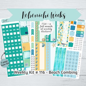 Hobonichi Weeks Weekly Sticker Kit #116 - Beach Combing- 3 page kit - Hobonichi Weeks Weekly Stickers - Colorful Hobonichi Weeks Stickers
