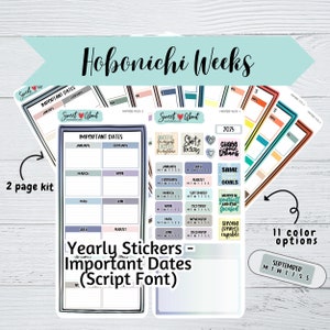 Hobonichi Weeks Yearly Important Dates Sticker 2025 - Script Font - Functional Planner or Journal Stickers