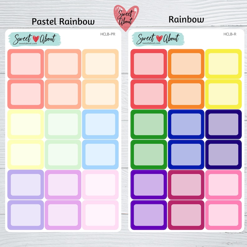 Puede incluir: Una hoja de pegatinas cuadradas de color arco&iacute;ris pastel y arco&iacute;ris con bordes blancos. Las pegatinas est&aacute;n en blanco y se pueden usar para etiquetar, organizar o decorar.