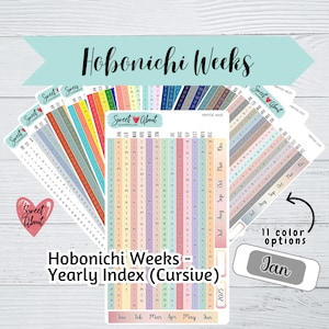 Hobonichi Weeks Yearly Index Stickers 2025- Cursive Font - Functional Planner or Journal Stickers