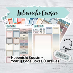 Pegatinas de la caja anual de Hobonichi Cousin 2025: fuente cursiva: pegatinas para agenda o diario
