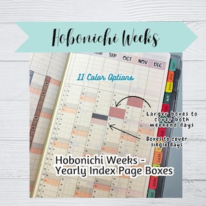 Boîtes à index annuel Hobonichi semaines - Stickers boîte week-end page annuel - Stickers agenda fonctionnel ou journal