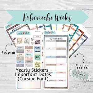 Hobonichi Weeks Yearly Important Dates Sticker 2025 - Cursive Font - Functional Planner or Journal Stickers