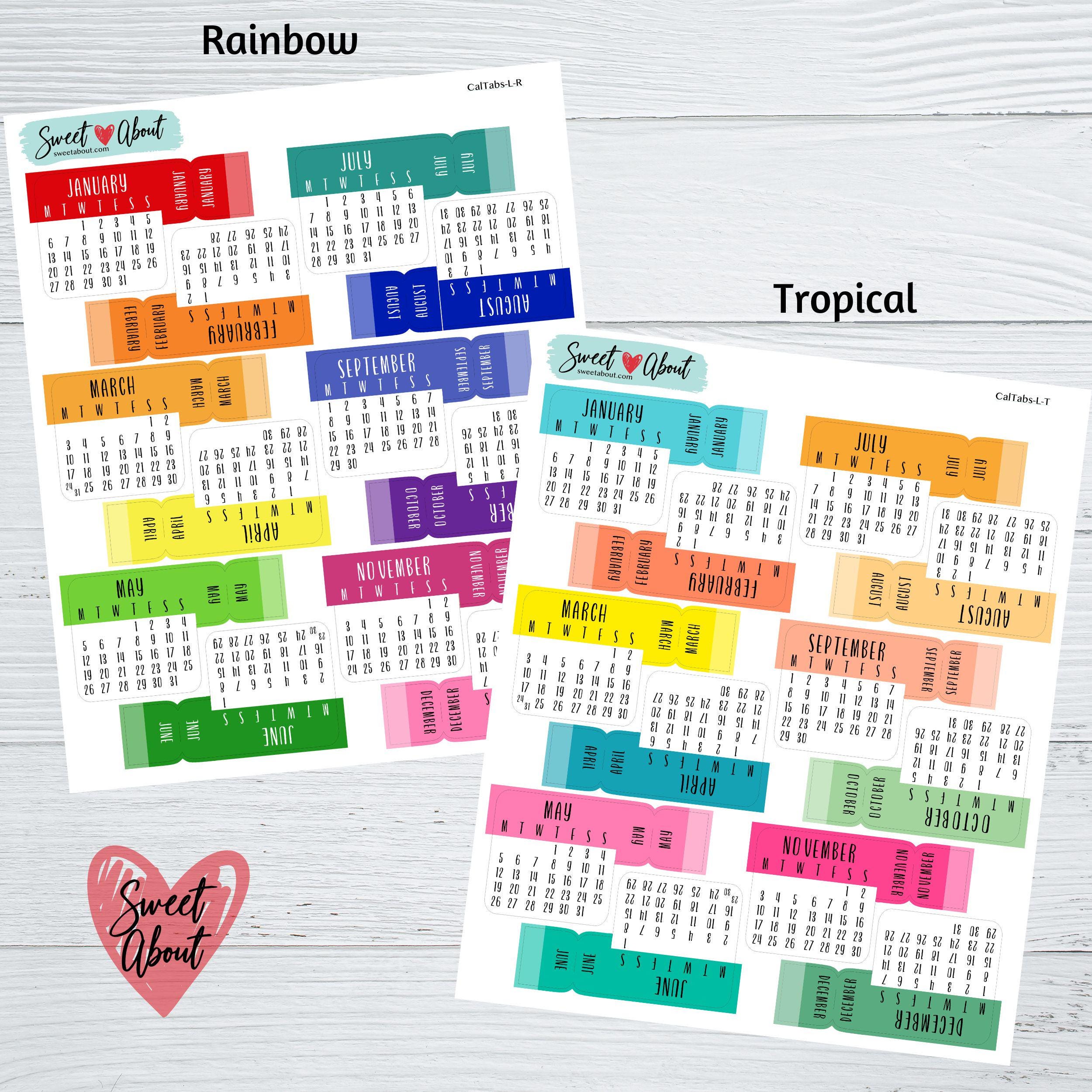 Calendar Tabs for 2027 - Planner or Journal Tabs - 2 Sizes & 12 Color ...