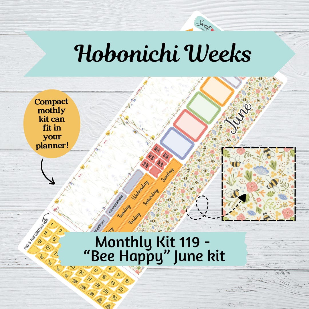 Hobonichi Weeks Monthly Sticker Kit for June - #119 - Bee Happy - Etsy