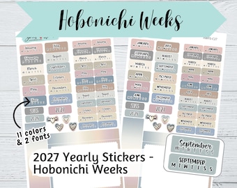 Hobonichi Weeks Yearly Stickers 2027- Script or Cursive Font - Hobo Weeks Yearly Page Stickers