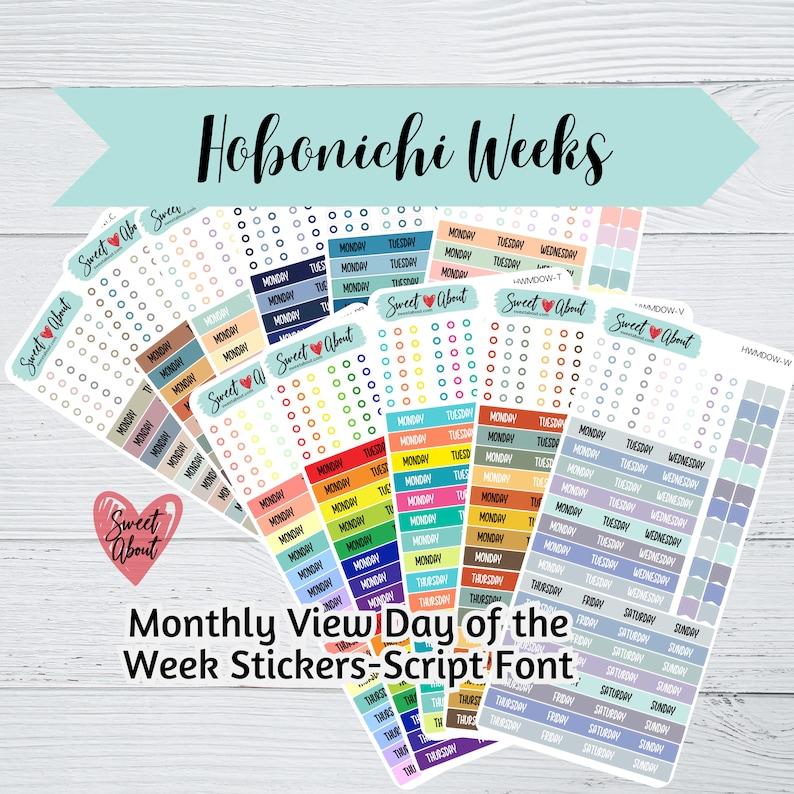 Week Numbers Stickers Hobonichi Weeks Day of the Week Stickers - Month Pages - Script Font - Etsy
