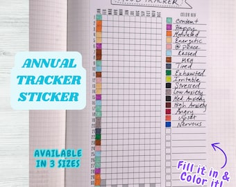 Yearly Tracker Sticker - Annual Tracker Sticker - Customizable Tracker Sticker - 3 sizes - Color In Sticker for Planners or Journals