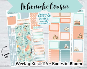 Hobonichi Cousin Weekly Sticker Kit #114 - Books in Bloom - Hobonichi Cousin Weekly Sticker Kit - Colorful Hobonichi stickers