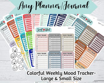 Colorful Weekly Mood Tracker Sticker - Colorful Emoji Mood Tracker Stickers - Large & Small Mood Tracker Stickers - 9 weeks of trackers