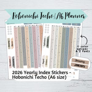 Hobonichi Techo (A6 Größe) Jahres Aufkleber 2026 - Schreib- oder Schreibschrift - 11 Farben - A6 Hobonichi Jahresaufkleber - A6 Aufkleber