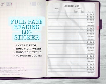 Full Page Reading Log Sticker - Fill-in Planner or Journal Sticker - Hobonichi Full Page Sticker for Book Lovers