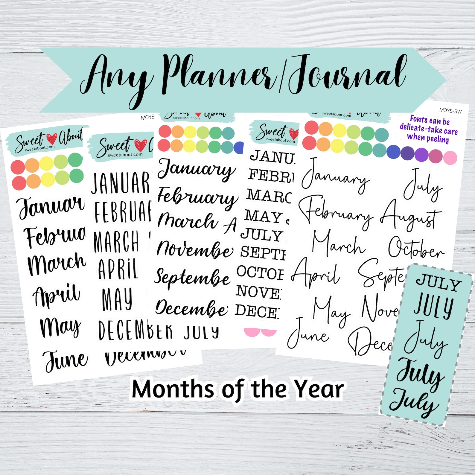 Months of the Year Planner Stickers - 5 Unique Fonts - Large & Small ...