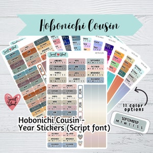 Hobonichi Cousin Yearly Stickers 2025 - Fonte de script - Planejador funcional ou adesivos de diário