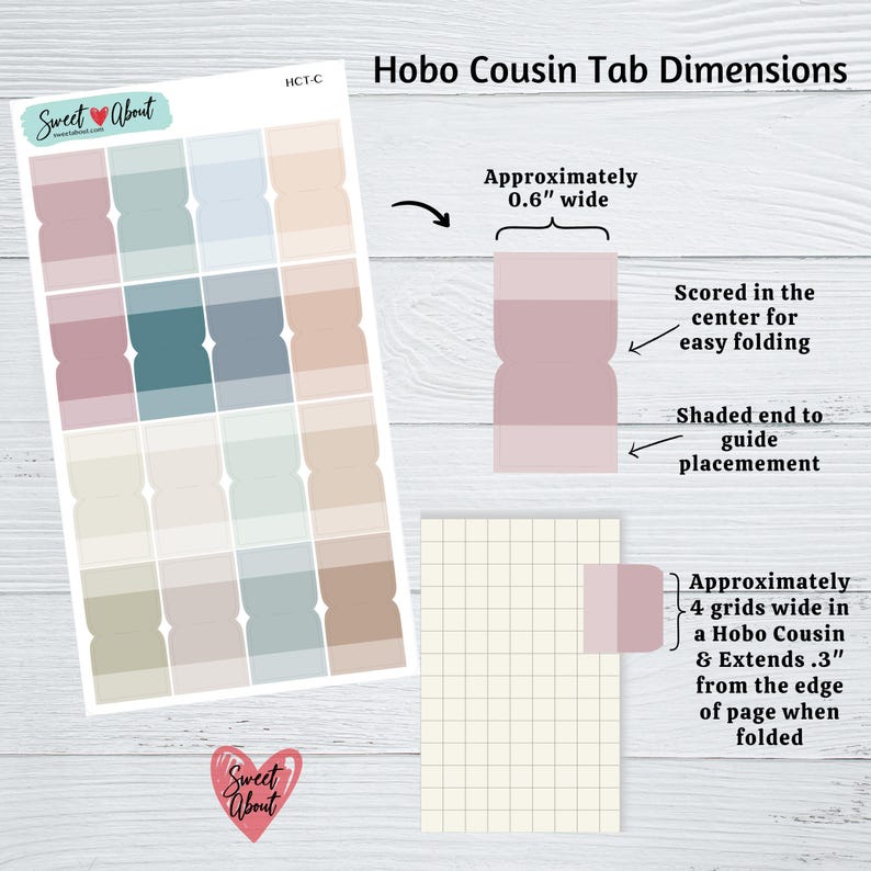 May include: A sheet of colorful planner stickers with a variety of pastel colors. The stickers are designed to be used as tabs for a planner or journal. The stickers are approximately 0.6 inches wide and are scored in the center for easy folding. The stickers are also shaded on one end to guide placement.
