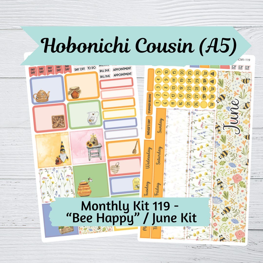 Hobonichi Cousin (A5) Monthly Stickers - "bee Happy" June Sticker Kit ...