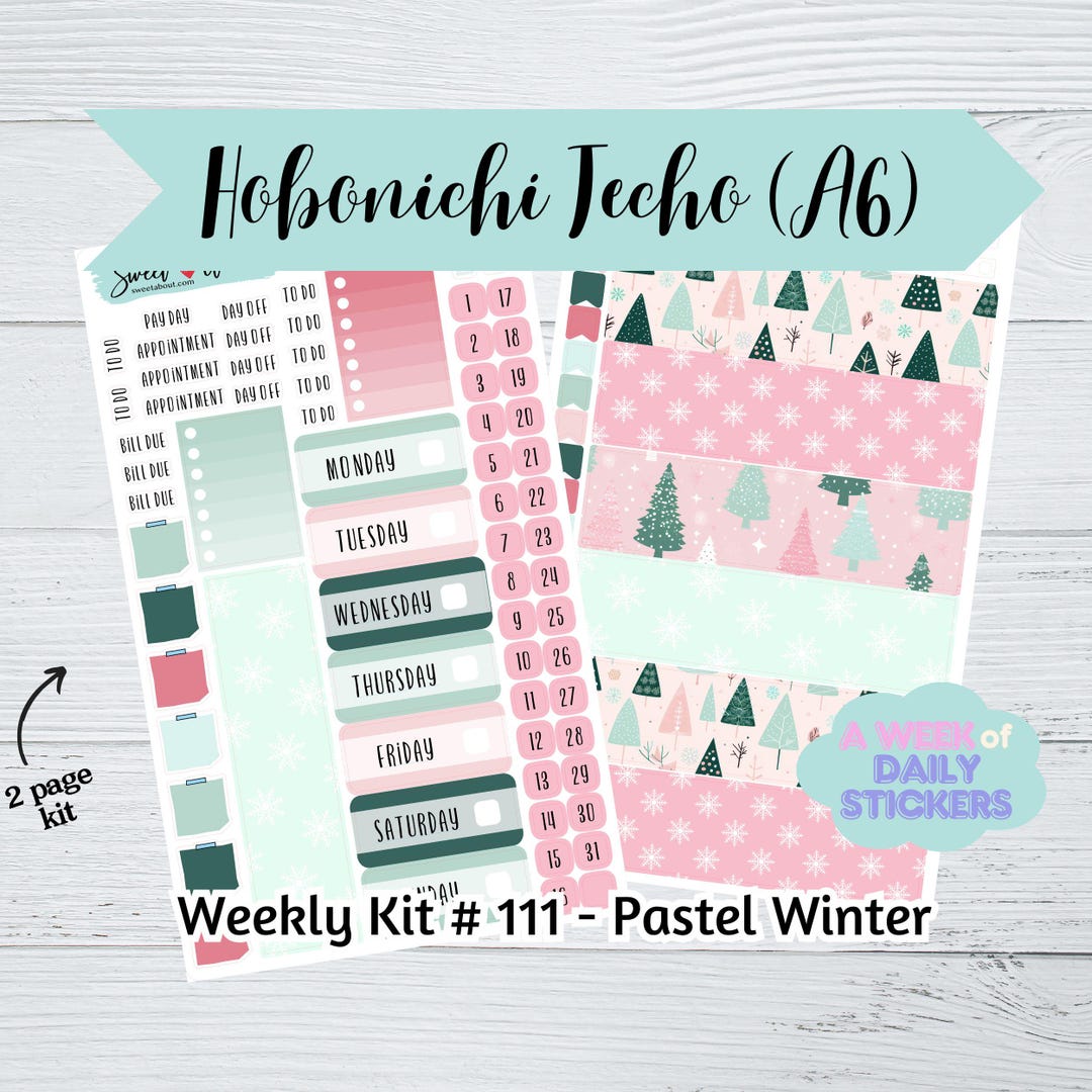 Hobonichi Techo (A6 Size) Daily Sticker Kit #111 - Pastel Winter - 2 ...