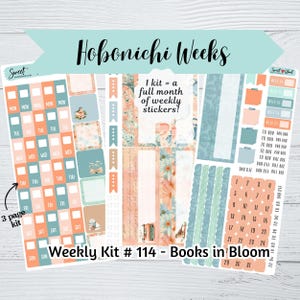 Hobonichi Weeks Weekly Sticker Kit #114 - Books in Bloom- 3 page kit - Hobonichi Weeks Weekly Stickers - Colorful Hobonichi Weeks Stickers