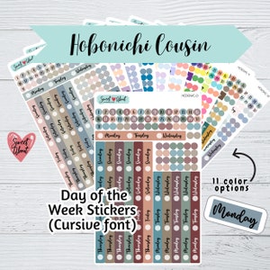 Adesivos do Dia da Semana do Primo Hobonichi - Adesivos para Páginas Semanais - Fonte Cursiva - Adesivos para Planejador Funcional