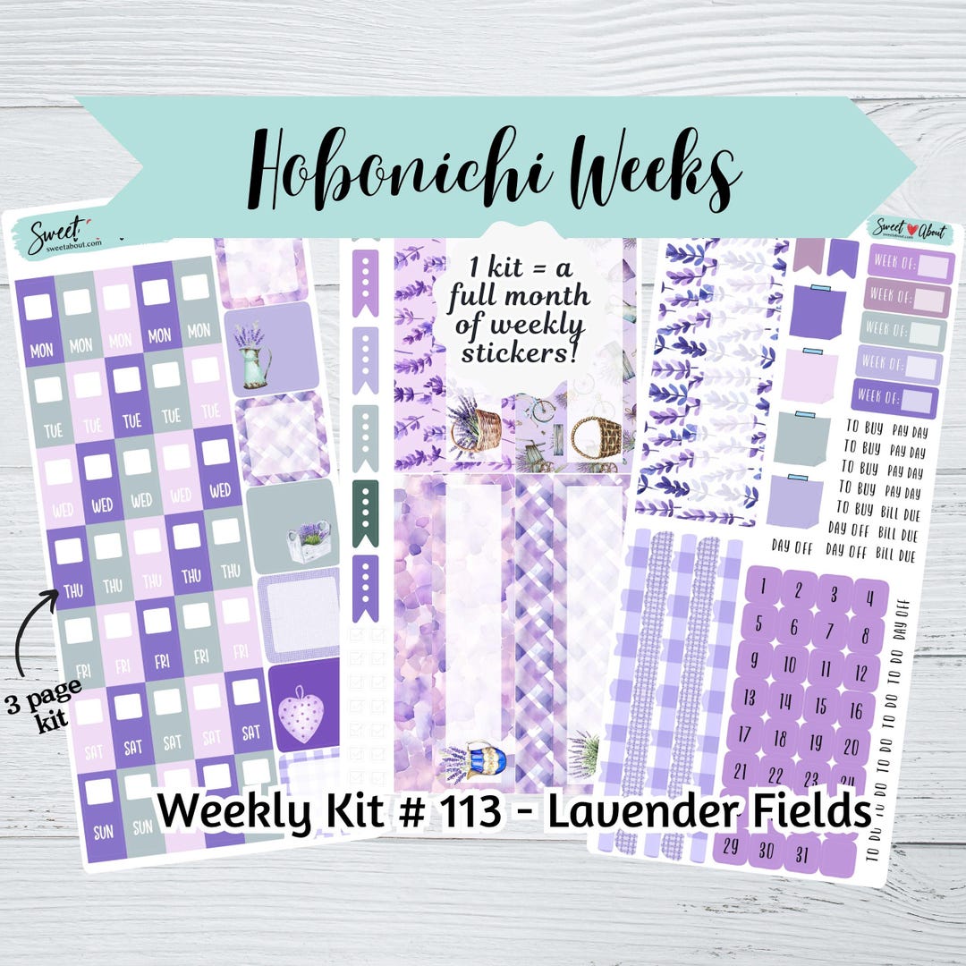 Hobonichi Weeks Weekly Sticker Kit #113 - Lavender Fields- 3 Page Kit ...