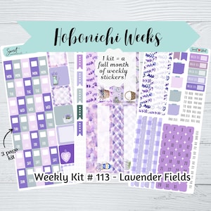 Hobonichi Weeks Weekly Sticker Kit #113 - Lavender Fields- 3 page kit - Purple Hobonichi Stickers - Colorful weekly sticker kit