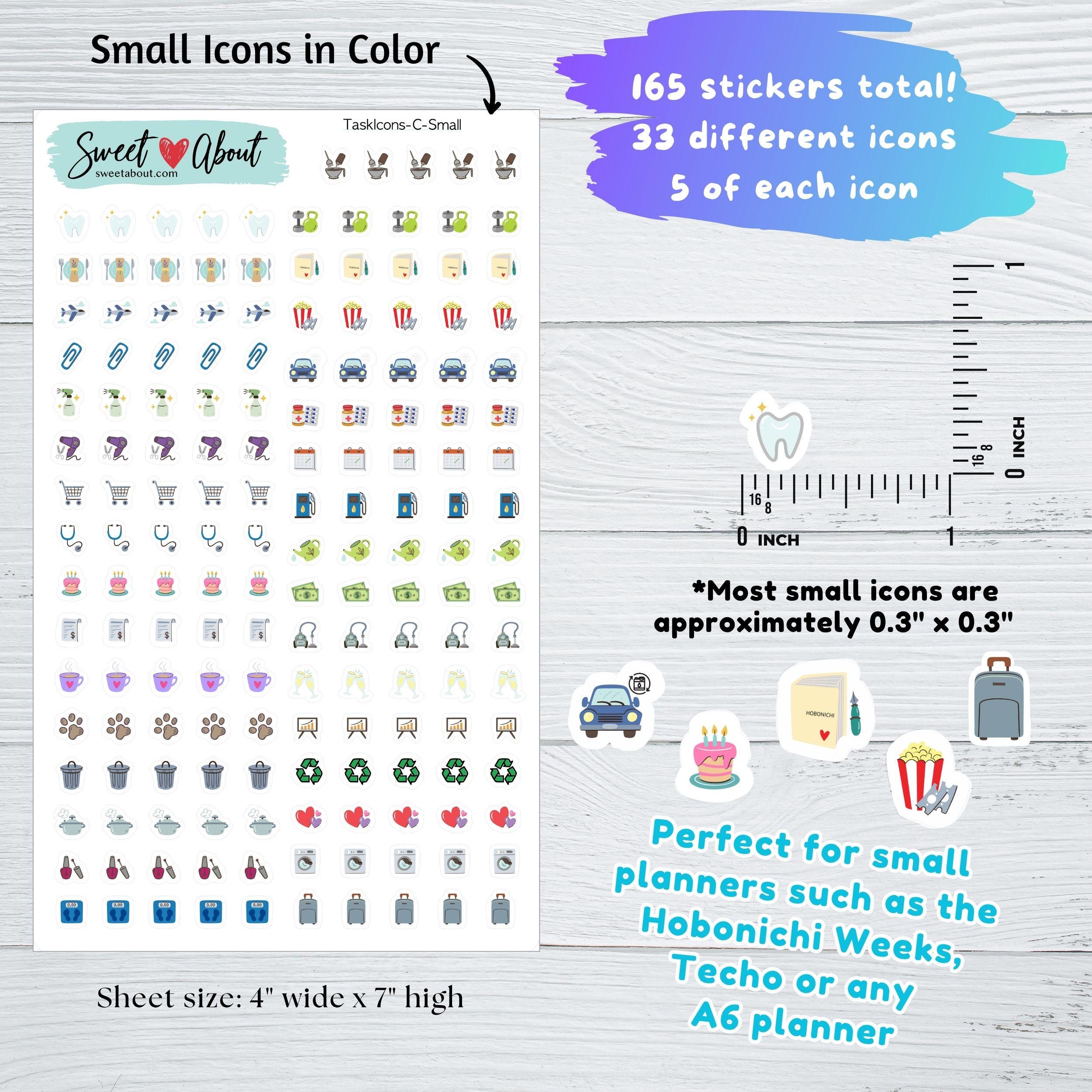 Everyday Icons Sticker Sheet – Large & Small Size - Color or Black ...