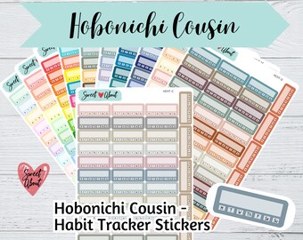 May include: A set of colorful habit tracker stickers for the Hobonichi Cousin planner. The stickers feature a variety of colors and designs, including a calendar, boxes, and labels. The stickers are perfect for tracking habits, goals, and progress.