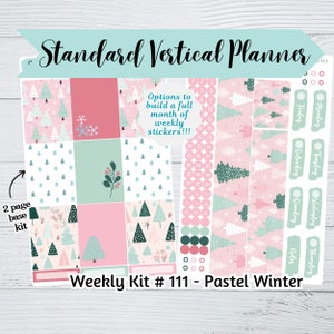 Standard Vertical Weekly Sticker Kit #111 - Pastel Winter - 2 page weekly holiday kit - Colorful winter planner sticker kit