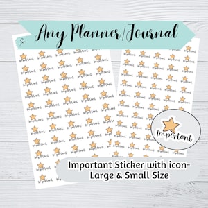 May include: A sheet of planner stickers with the word "Important" and a yellow star icon. The stickers are available in two sizes, large and small.