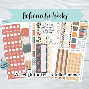 Hobonichi Weeks Weekly Sticker Kit #115 - Nordic Summer- 3 page kit - Hobonichi Weeks Weekly Stickers - Colorful Hobonichi Weeks Stickers